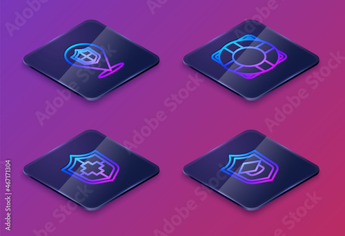 Wallpaper Mural Set Isometric line Location shield, Life insurance with, Lifebuoy and Graduation cap. Blue square button. Vector Torontodigital.ca