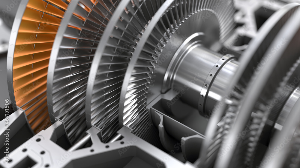 Low Pressure Steam Turbine Rotor. 3d Render Low Pressure Steam Turbine Rotor. 3d Render