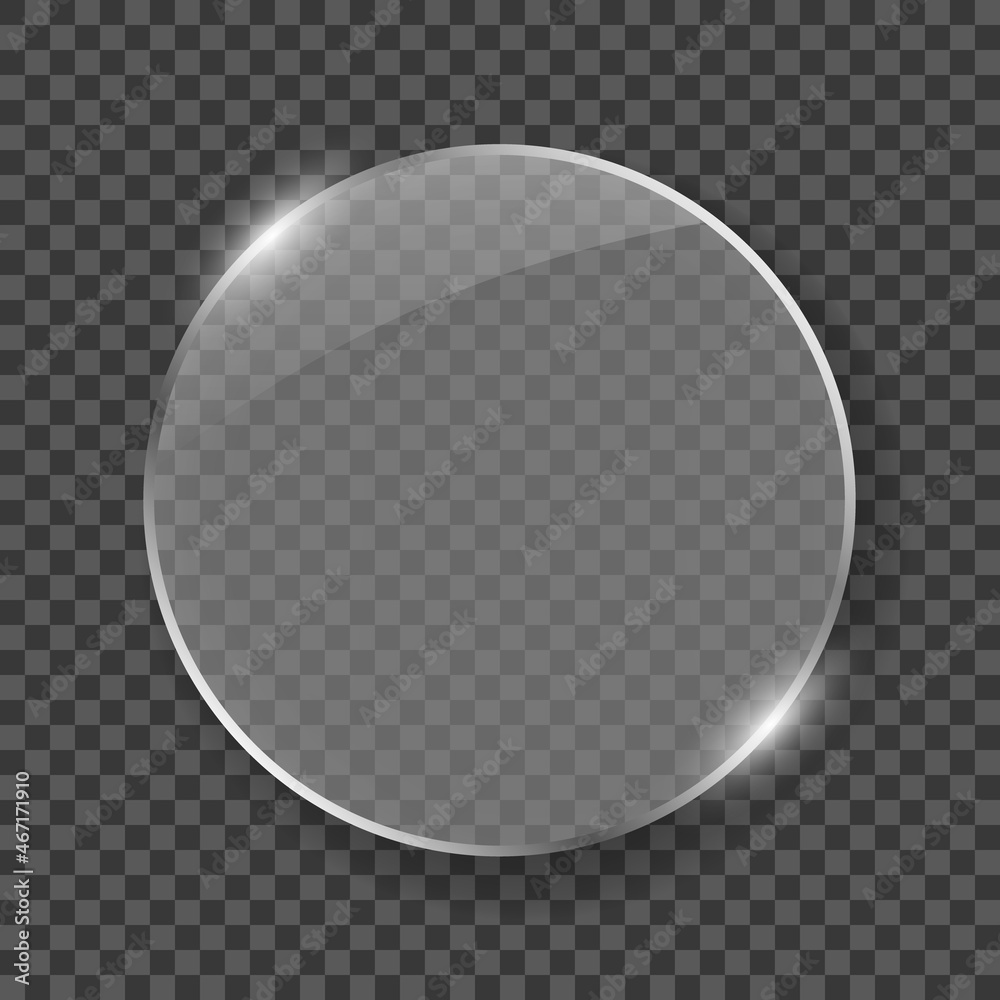 Silver Circle Frame Glass for Decoration and Covering. Clear Shiny Frame Glass Texture with Glossy Effect. Realistic Glass Plate on Transparent Background. Isolated Vector Illustration
