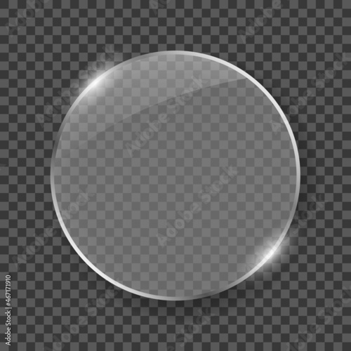 Silver Circle Frame Glass for Decoration and Covering. Clear Shiny Frame Glass Texture with Glossy Effect. Realistic Glass Plate on Transparent Background. Isolated Vector Illustration