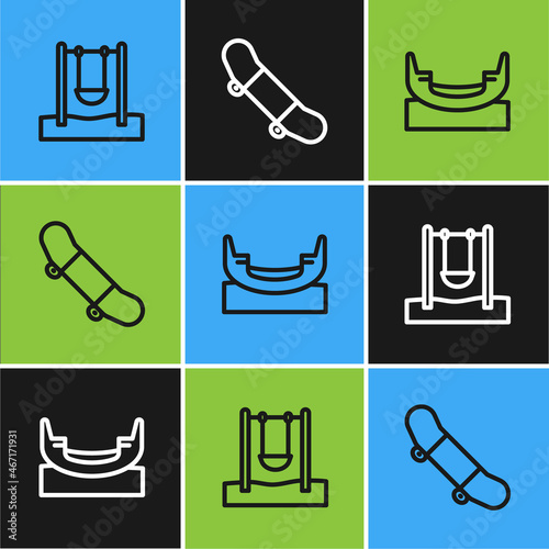 Set line Swing, Boat swing and Skateboard trick icon. Vector