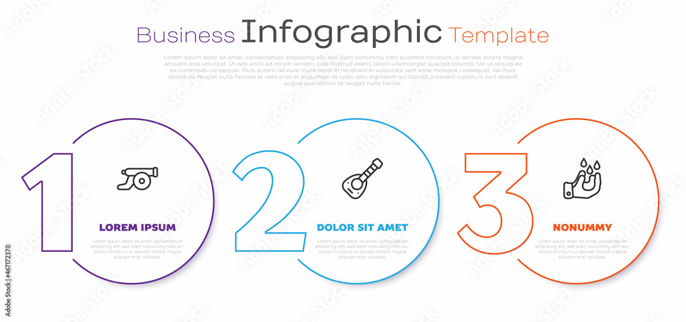 Set line Ramadan cannon, Lute and Wudhu. Business infographic template. Vector Set line Ramadan cannon, Lute and Wudhu. Business infographic template. Vector