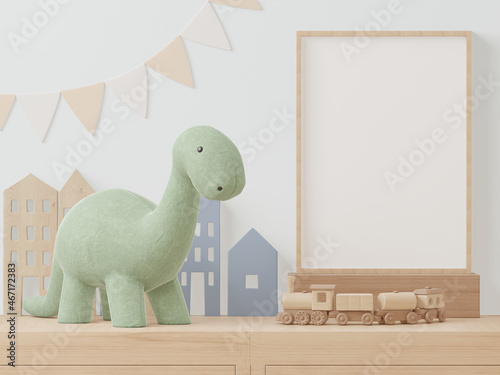 Mock up poster in kids bedroom interior background