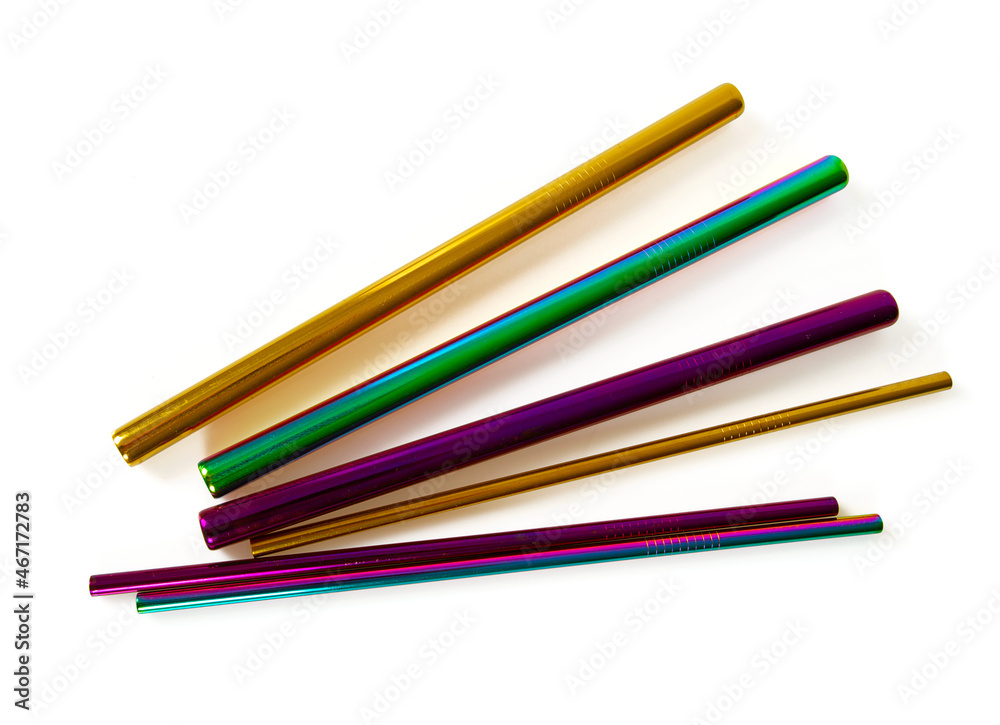 metallic zero waste straws isolated on white metallic zero waste straws isolated on white