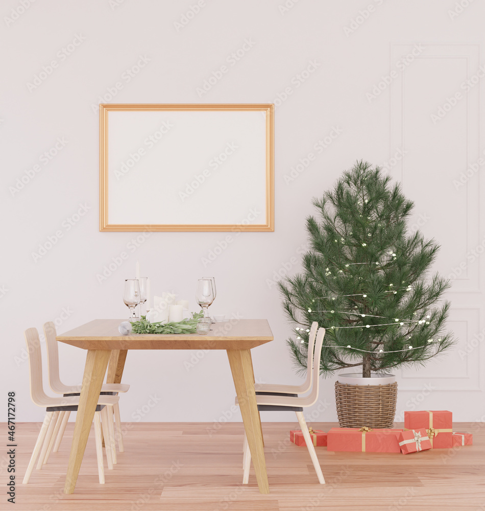 Mockup photo frame in dining room christmas theme interior