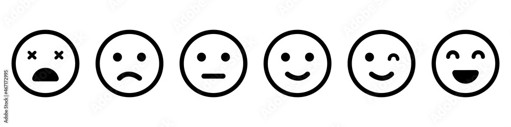 Emoticons Line Icon Set. Positive, Happy, Smile, Sad, Unhappy Faces Pictogram. Simple Emoji Collection. Customers Feedback Concept. Good and Bad Mood. Isolated Vector Illustration - obrazy, fototapety, plakaty 