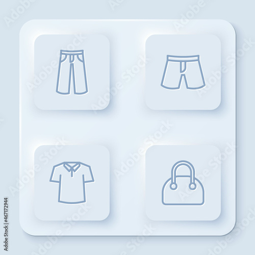 Set line Pants  Short or pants  Shirt and Handbag. White square button. Vector