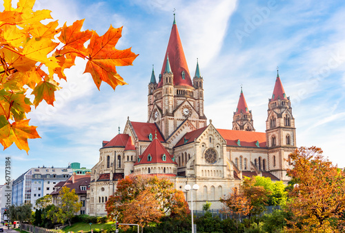 St. Francis of Assisi Church in autumn, Vienna, Austria