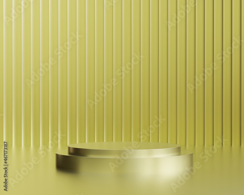 Abstract minimal scene with geometric forms. cylinder podium in gold  background with product presentation, mockup, show product, podium, stage pedestal or platform. 3d rendering podium.