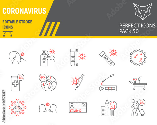 Coronavirus line icon set, covid-19 collection, vector graphics, logo illustrations, coronavirus vector icons, 2019-ncov signs, outline pictograms, editable stroke