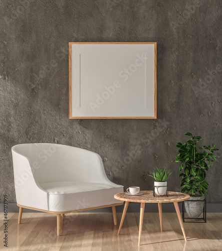 3D illustration Mockup photo frame in living room rendering