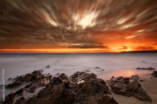 coucher de soleil en pause longue, Bretagne