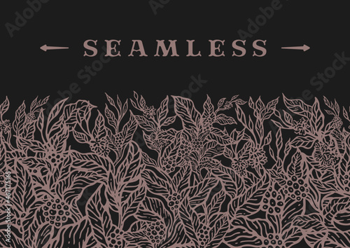 coffee garden horizontal seamless background illustration in vintage doodle style