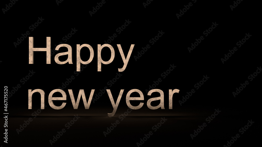 3d render, inscription Happy New Year gold on a black minimalistic clean background, art background