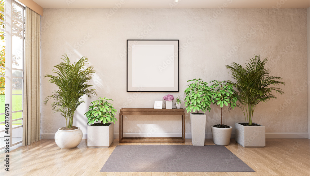 3D illustration Mockup photo frame in working area rendering 3D illustration Mockup photo frame in working area rendering