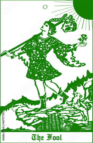 THE FOOL MONOCHROMATIC ILLUSTRATION
The Fool is one of the 78 cards in a tarot deck. In tarot card reading, it is one of the 22 Major Arcana, sometimes numbered as 0 (the first) or XXII (the last). 
