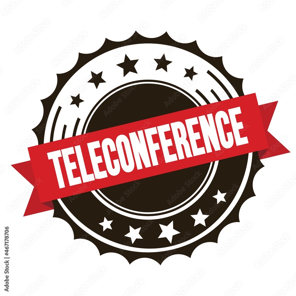 TELECONFERENCE text on red brown ribbon stamp. TELECONFERENCE text on red brown ribbon stamp.