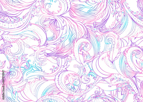 Beautiful ornate flower seamless pattern. Outline drawing, spring summer flor...