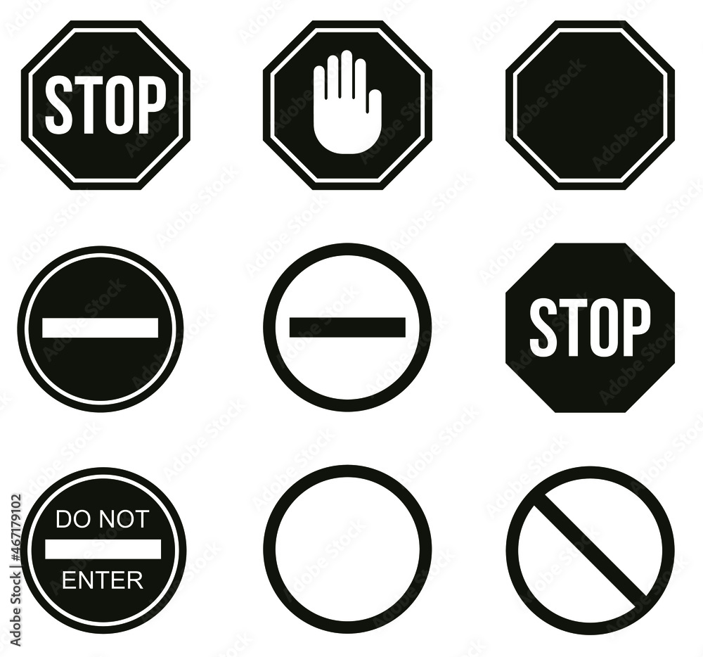 Stop road sign set. Warning road information for drivers and ...