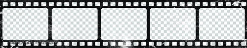 Grunge film strips collection on transparent background. Old retro cinema movie strip. Video recording. Vector illustration.
