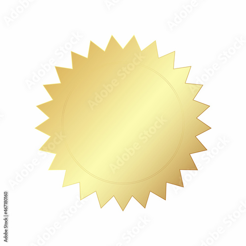 Gold badge in the form of a multi-pointed gold star with a circle in the center. Vector illustration.