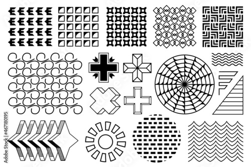 Memphis set, geometric modern design elements. Memphis flat shapes collection, isolated on white background. Abstract black shapes and patterns for your design projects.