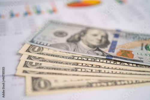 US dollar banknote on charts graphs paper. Financial development, Banking Account, Statistics, Investment Analytic research data economy, Stock exchange trading,