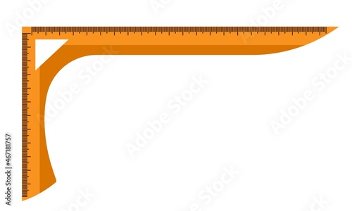 Triangular ruler isolated on white background. Geometric element yellow color for school, university, work.