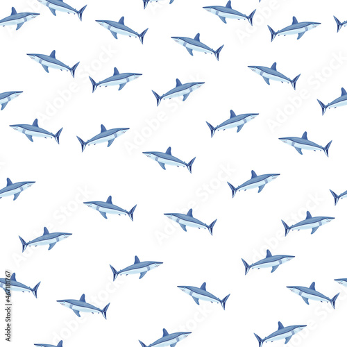 Seamless pattern shark Mako on white background. Animal templates for fabric.
