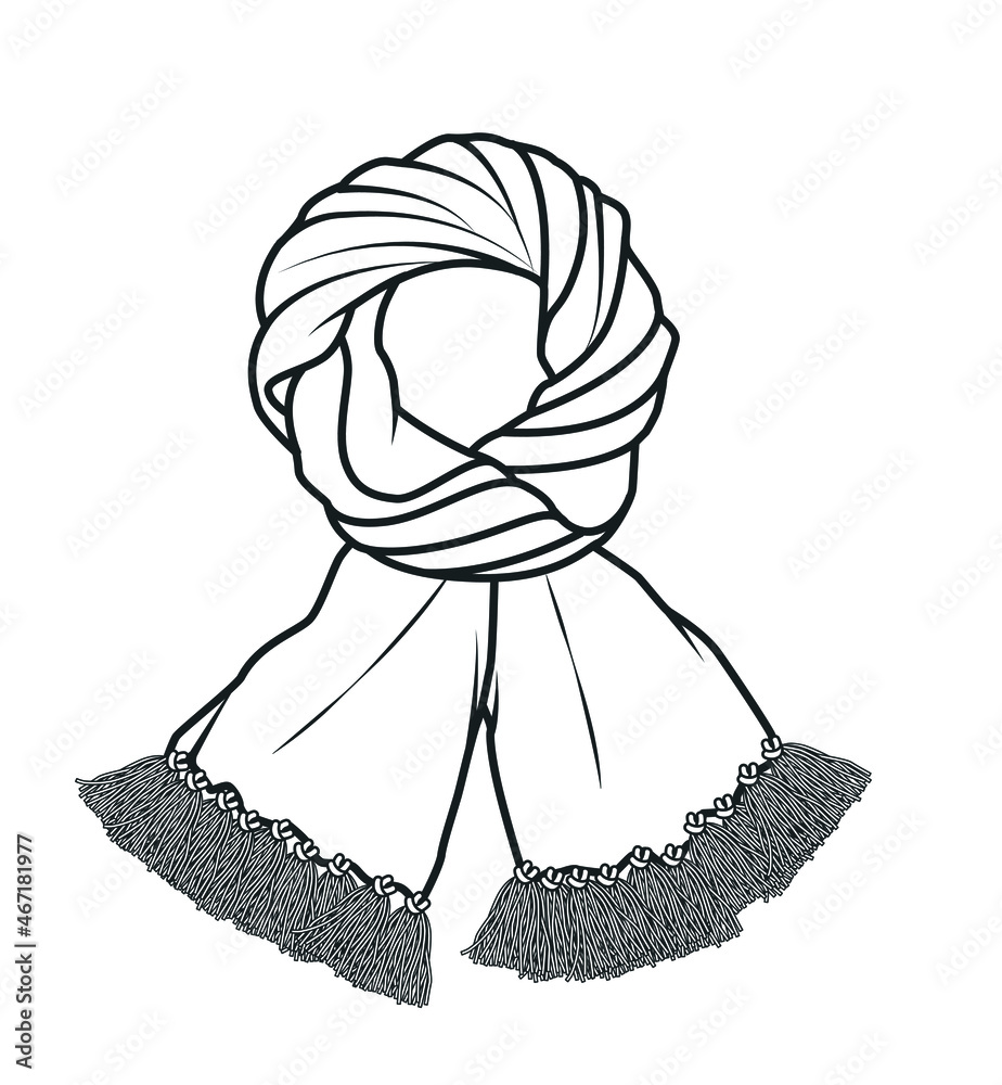 Obraz premium Scarf vector drawing, clothing accessories, Tie vector, illustration, icon, knitting scarf flat sketch