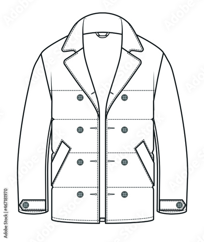 Men's coat VECTOR, trench coat, OUTER Fashion technical drawings flat Sketches vector template