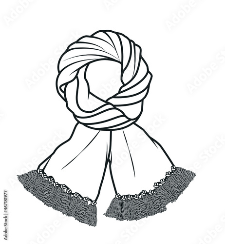 Scarf vector drawing, clothing accessories, Tie vector, illustration, icon, knitting scarf flat sketch