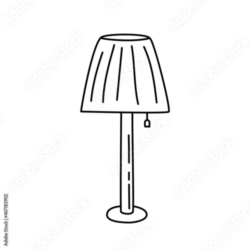Floor lamp sketch. Hand drawn black and white doodle vector illustration.