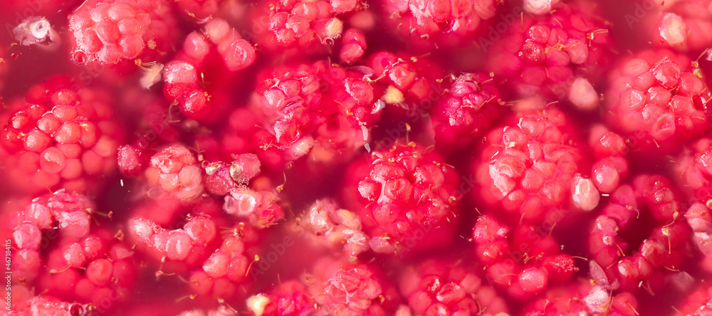 banner with Flat lay of raspberry jelly. The concept of useful sweets. View from above