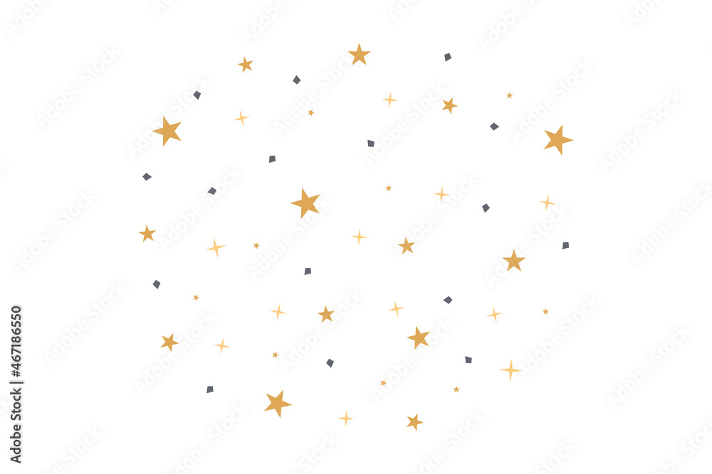 Gold Decorative Sparkle Stars Pattern Confetti Background. Flat Vector Design Template Element for Birthday Party and Celebration.