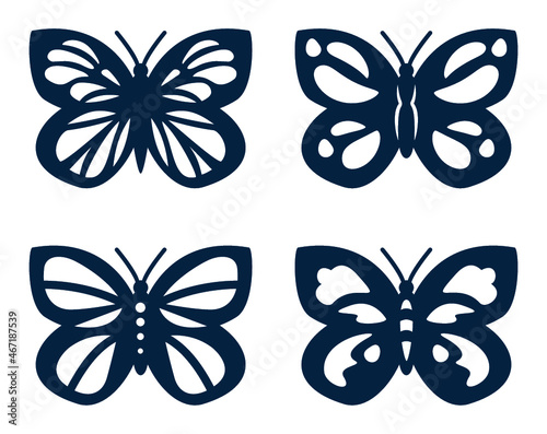 Set of cutout butterflies for laser cutting. Butterflies silhouettes. Insect vector. Paper cutout. 