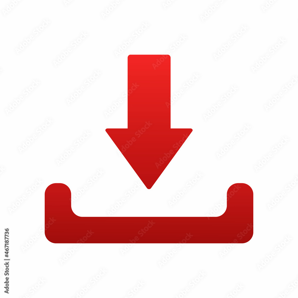 Download icon. Depicted in red gradient. Isolated on a white background. Vector illustration. Download icon. Depicted in red gradient. Isolated on a white background. Vector illustration.