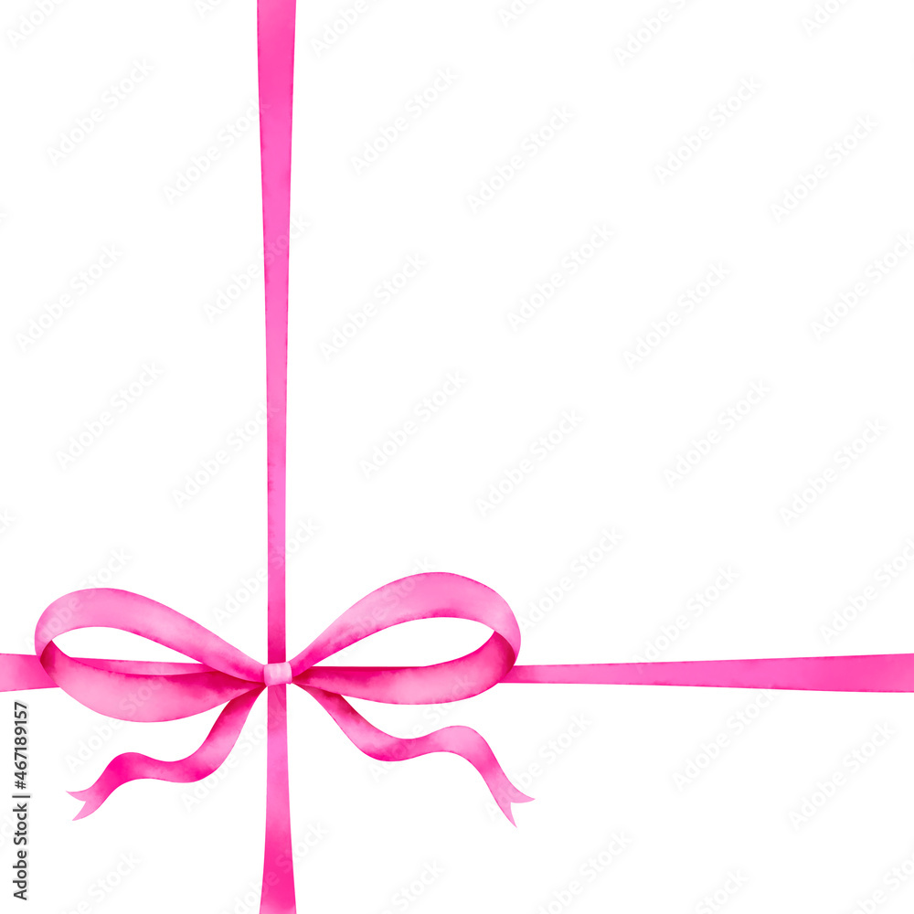 Watercolor of pink ribbon bow gift with clipping path Watercolor of pink ribbon bow gift with clipping path