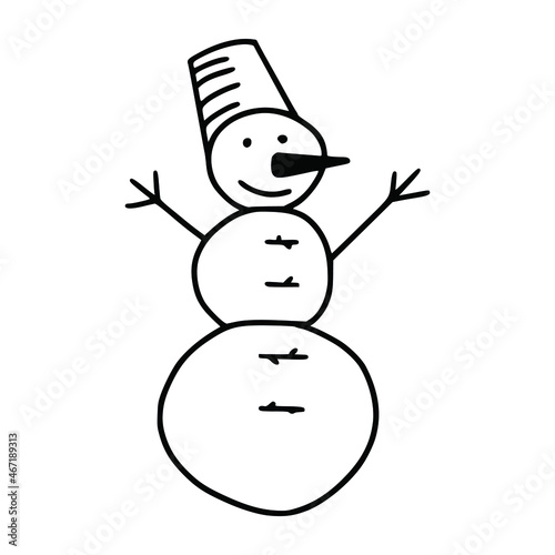 Snowman, doodle sketch. Winter elements in naive illustration style.
Hand drawn vector picture.