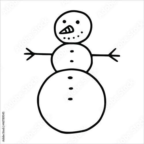 Snowman, doodle sketch. Winter elements in naive illustration style.
Hand drawn vector picture.
