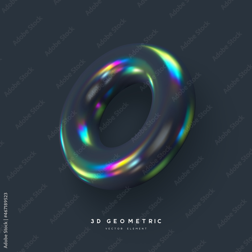 3d render realistic primitive. Glossy holographic geometric shape isolated on dark background. Iridescent trendy design, thin film effect. Vector. 3d render realistic primitive. Glossy holographic geometric shape isolated on dark background. Iridescent trendy design, thin film effect. Vector.