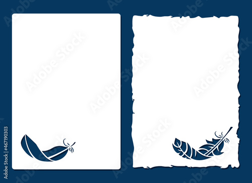 Vintage postcard for scrapbook. Feather on a background of the empty form for the letter. The template is suitable for greeting cards, invitations, etc. The parchment for laser cutting.