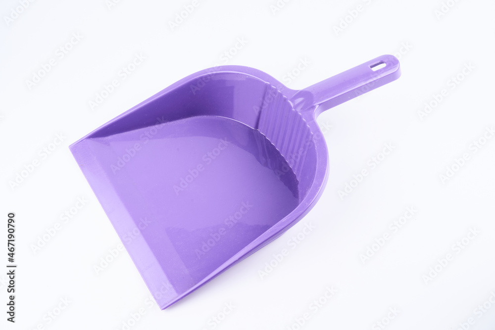 Lilac dustpan isolated on white background close up, top view clipping path Lilac dustpan isolated on white background close up, top view clipping path