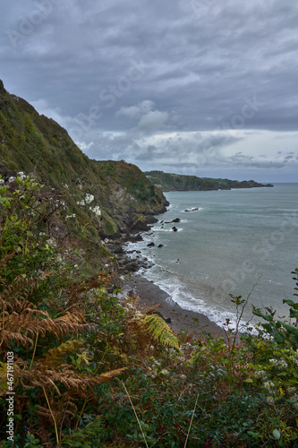 View of a cove, a stony beach in Devon UK