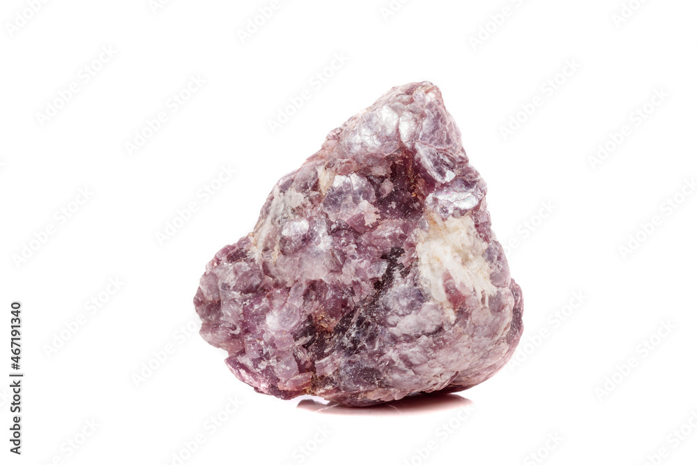 Macro mineral stone Lepidolite in the rock a white background