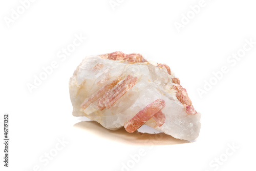 Macro mineral stone Tourmaline in the breed a white background