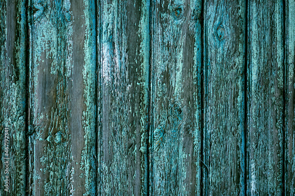 Fototapeta premium A wooden wall with an aged surface. Vintage wall and floor made of darkened wood, realistic plank texture. Empty room interior background.