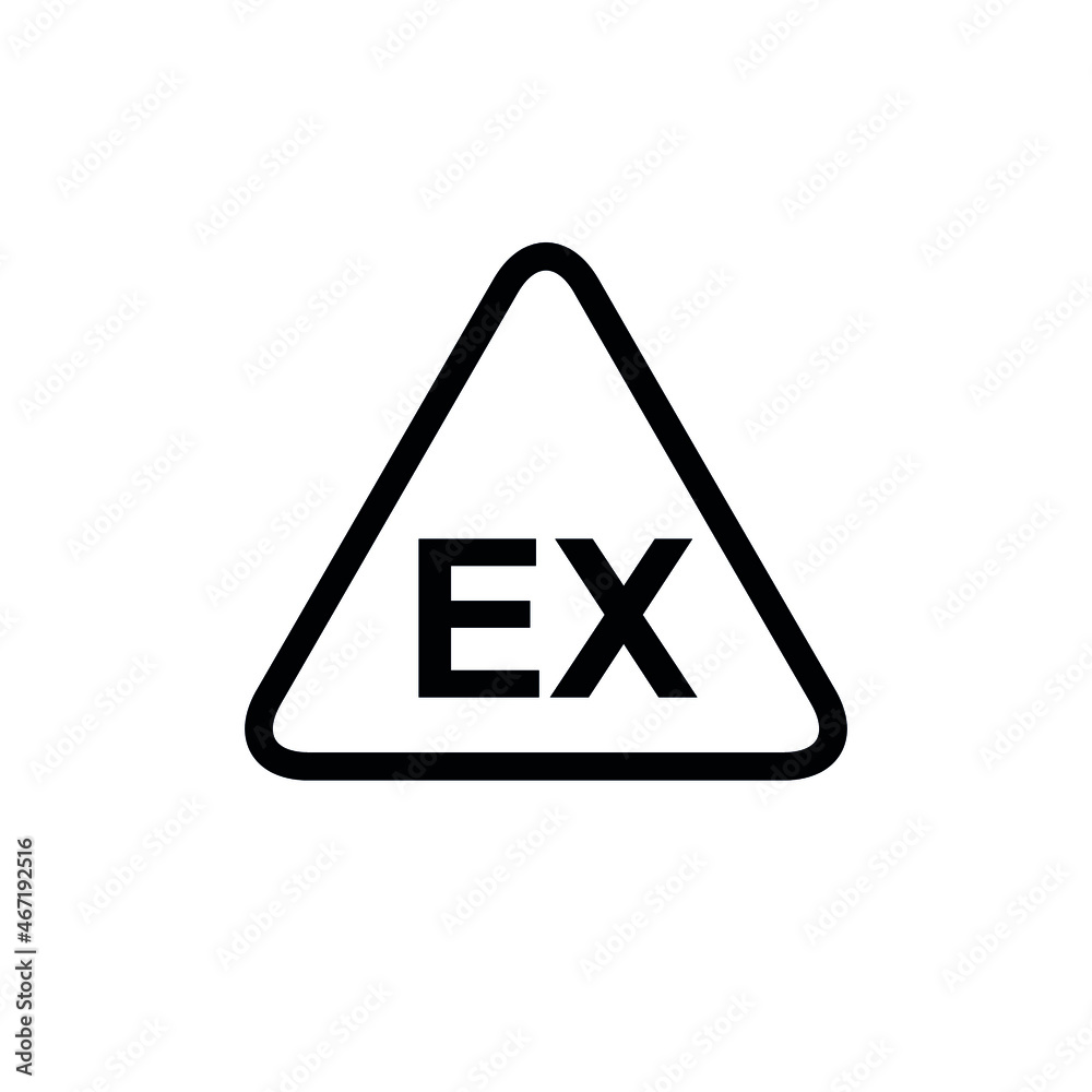 EX - explosion protection equipment certification mark. Isolated vector triangular symbol, on white background. EX - explosion protection equipment certification mark. Isolated vector triangular symbol, on white background.