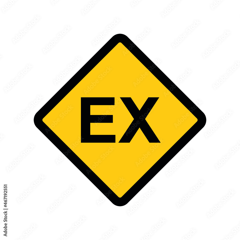EX - explosion protection equipment certification mark. Isolated vector square or diamond shape symbol, on yellow background. EX - explosion protection equipment certification mark. Isolated vector square or diamond shape symbol, on yellow background.