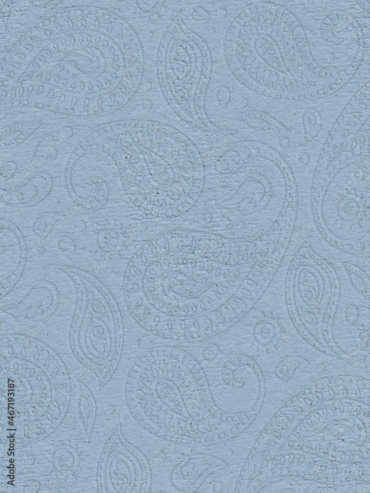 Blue kraft paper with paisley motif. 
